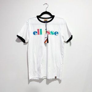 ELLESSE MEN'S Size S MOA T-SHIRT TEE IN WHITE WITH COLOUR LOGO